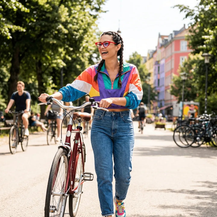 Lentes ópticos Hamburgo Rojo mujer ciclista urbana estilo café Bonoboss #editorial_lifestyle4 #color_rojo