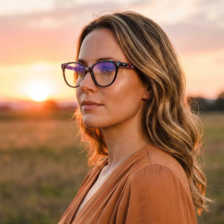 Lentes ópticos Le183 Negro mujer en luz dorada golden hour elegante Bonoboss #editorial_lifestyle1 #color_negro