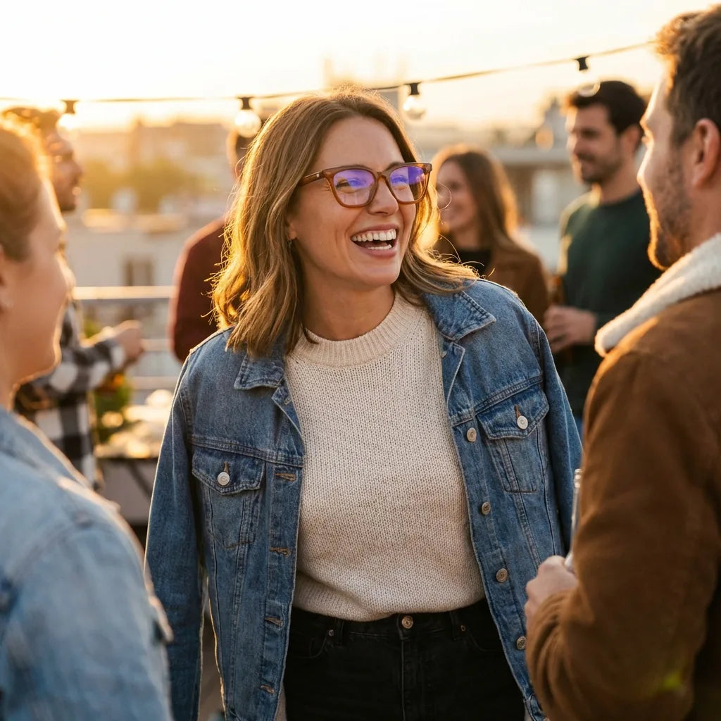 Lentes ópticos Oliver Brown modelo en contexto social urbano profesional Bonoboss #editorial_lifestyle4 #color_brown