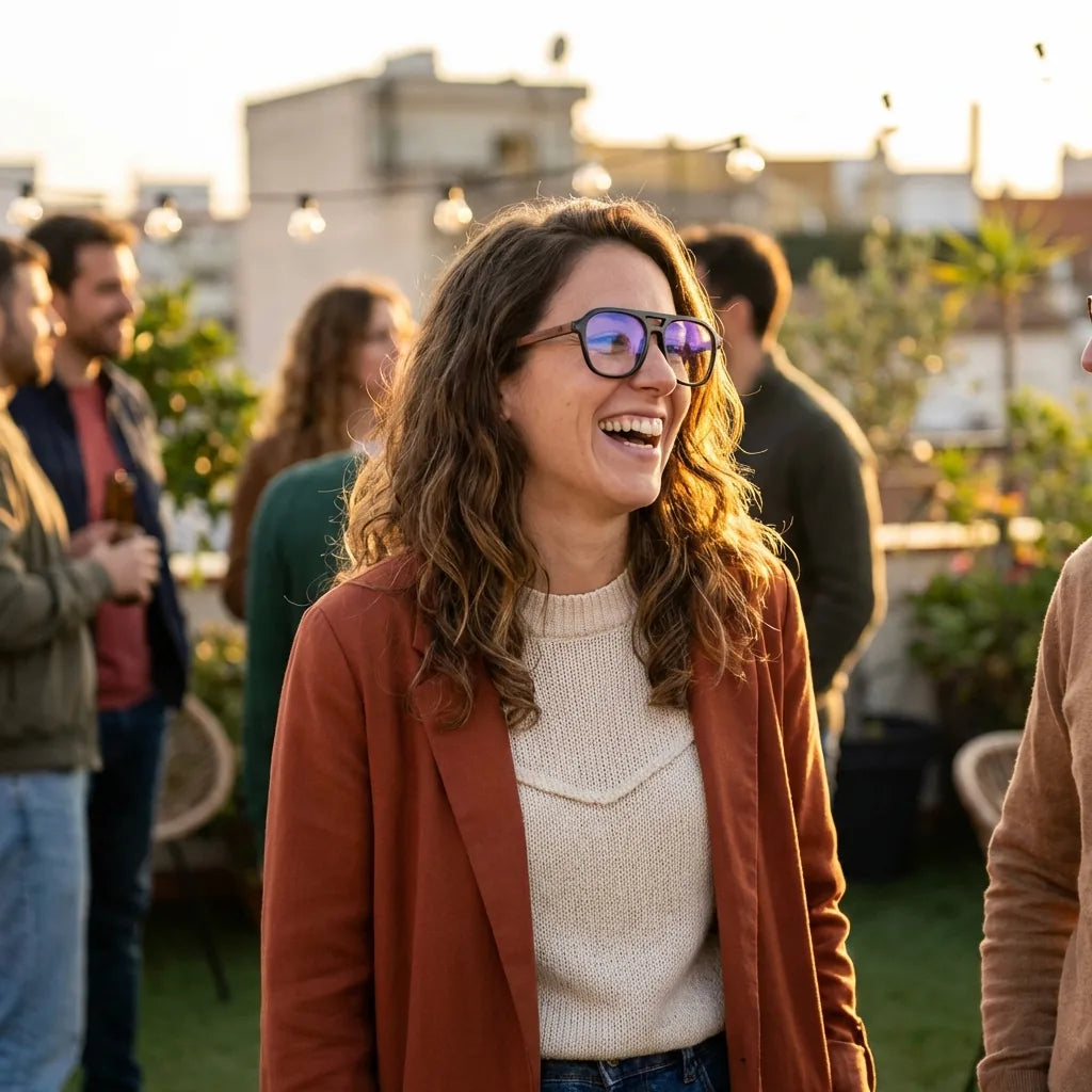 Lentes ópticos Orson Negro modelo en contexto social urbano profesional Bonoboss #editorial_lifestyle3 #color_negro