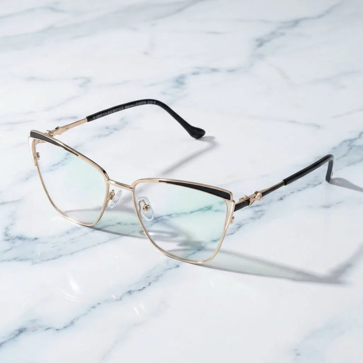 Lentes ópticos Sabrina Negro sobre mármol blanco elegante armazón premium Bonoboss #editorial_armazon #color_negro