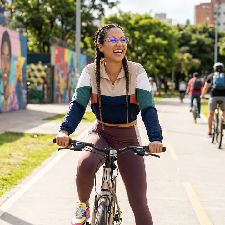 Lentes ópticos Sabrina Negro mujer ciclista urbana estilo café Bonoboss #editorial_lifestyle4 #color_negro
