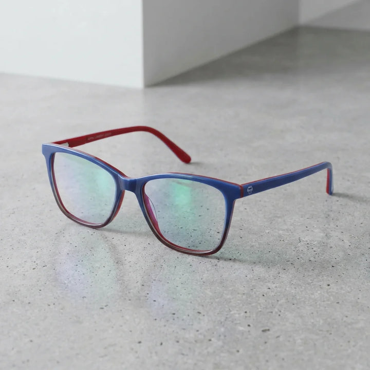 Lentes ópticos Sofia L Azul sobre superficie premium calidad premium receta Bonoboss #editorial_banner_confianza #color_azul