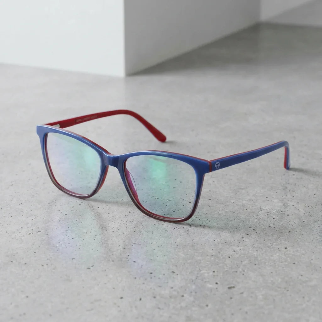 Lentes ópticos Sofia L Azul sobre superficie premium calidad premium receta Bonoboss #editorial_banner_confianza #color_azul