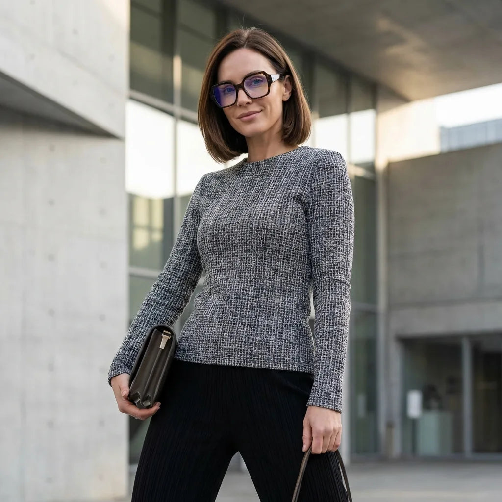 Lentes ópticos Venus Negro mujer en bicicleta vintage café urbano Bonoboss #editorial_lifestyle2 #color_negro