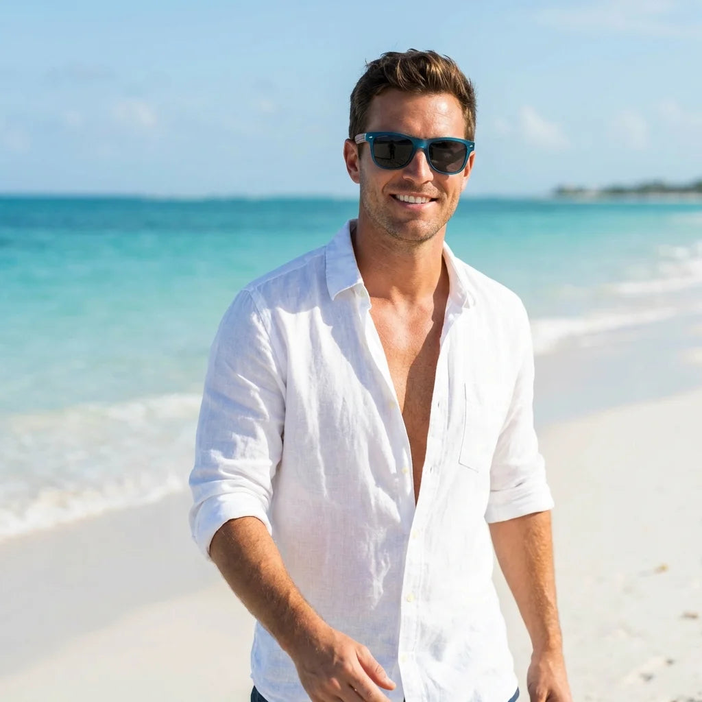 Lentes sol Acacia polarizados UV400 Ocean / Smoke detalle lifestyle modelo Bonoboss #editorial_detail1 #color_ocean-smoke