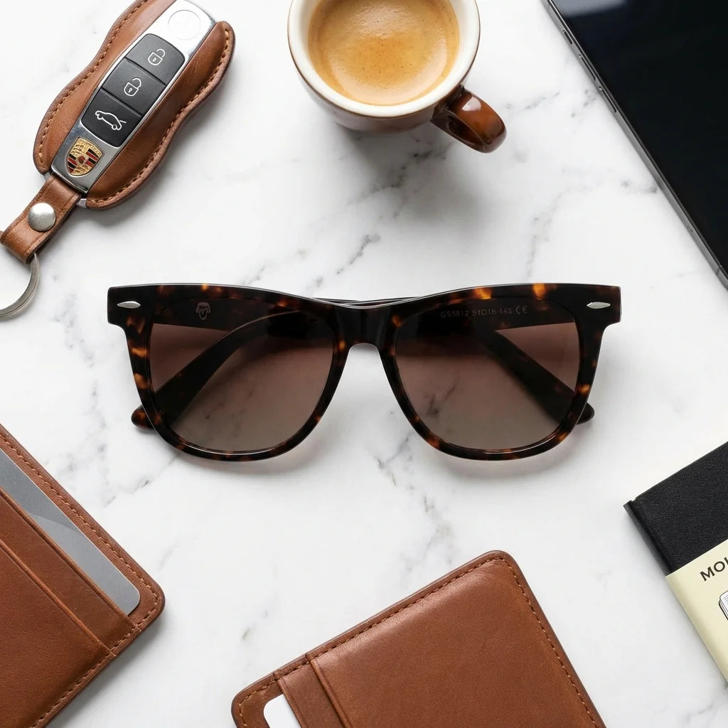 Lentes sol Valencia polarizados acetato wayfarer carey composicion urban kit accesorios look clasico Bonoboss #editorial_detail2 #color_carey