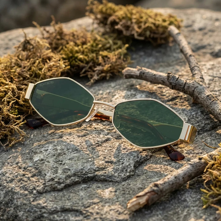 Lentes sol Valkyrie polarizados acero inoxidable y acetato lente G15 verde paisaje patagonico naturaleza chilena Bonoboss #editorial_sustentabilidad #color_g15