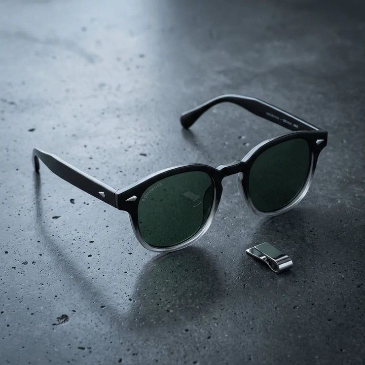 Lentes sol Waimea RPET polarizados UV400 lente G15 verde marco reciclado sobre concreto urbano minimalista Bonoboss #editorial_detail1 #color_g15