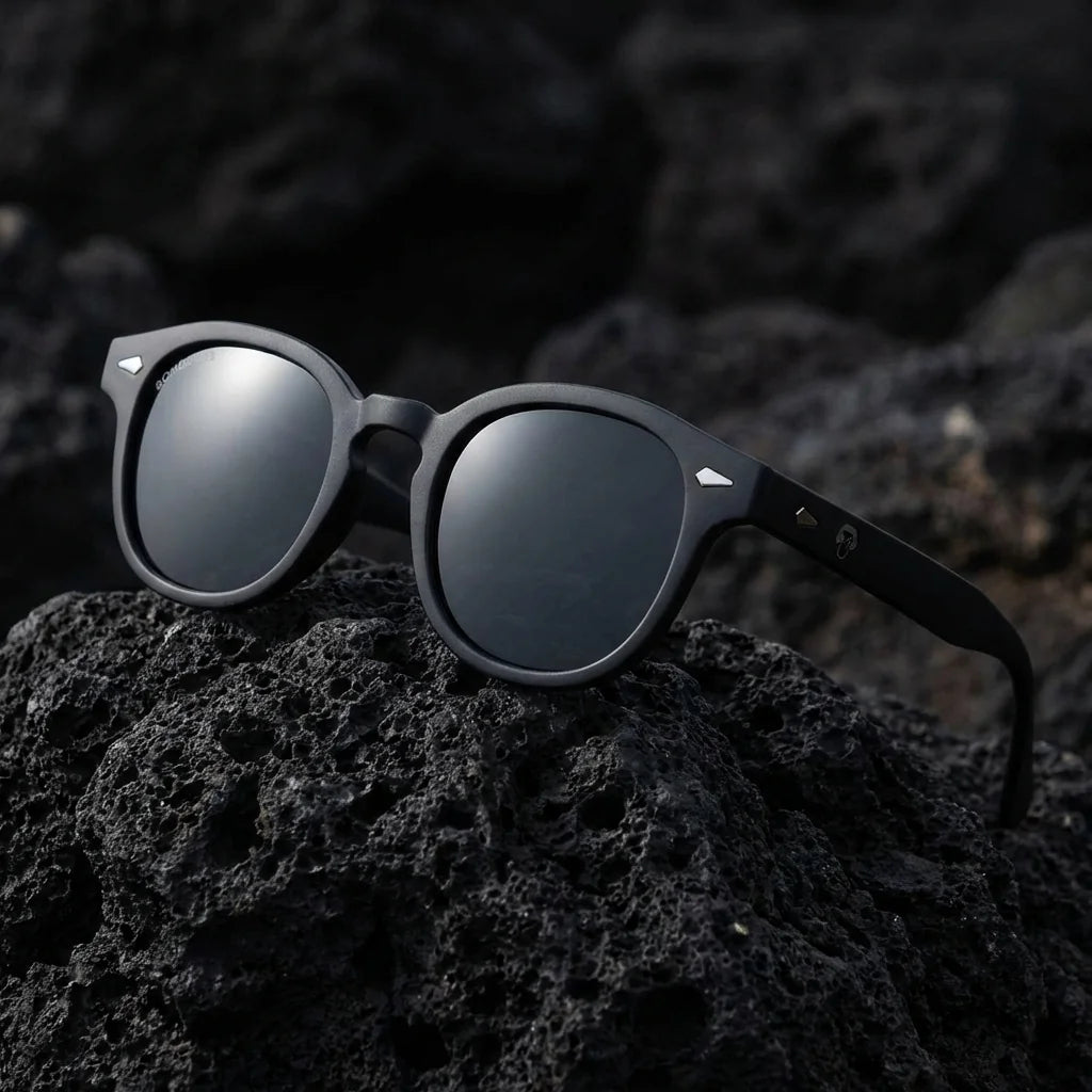 Lentes sol Waimea RPET polarizados UV400 marco reciclado del océano negro sobre roca volcánica superficie mineral Bonoboss #editorial_detail1 #color_negro