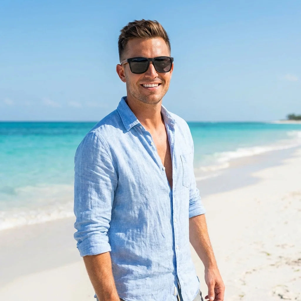 Lentes sol Waimea polarizados UV400 Negro detalle lifestyle modelo Bonoboss #editorial_detail1 #color_espejado-gris