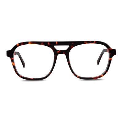 anteojos opticos para hombre y mujer diseño aviador color carey con patas de madera reciclada sustentable vista frontal. Mayorista de opticas y distribuidor por mayor