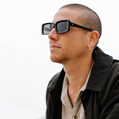 anteojos de sol rectangulares de acetato polarizados color negro para hombre y mujer