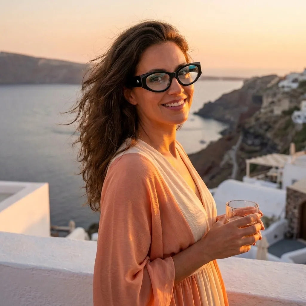 Lifestyle mujer Milán lentes graduados negro clásico #color_negro