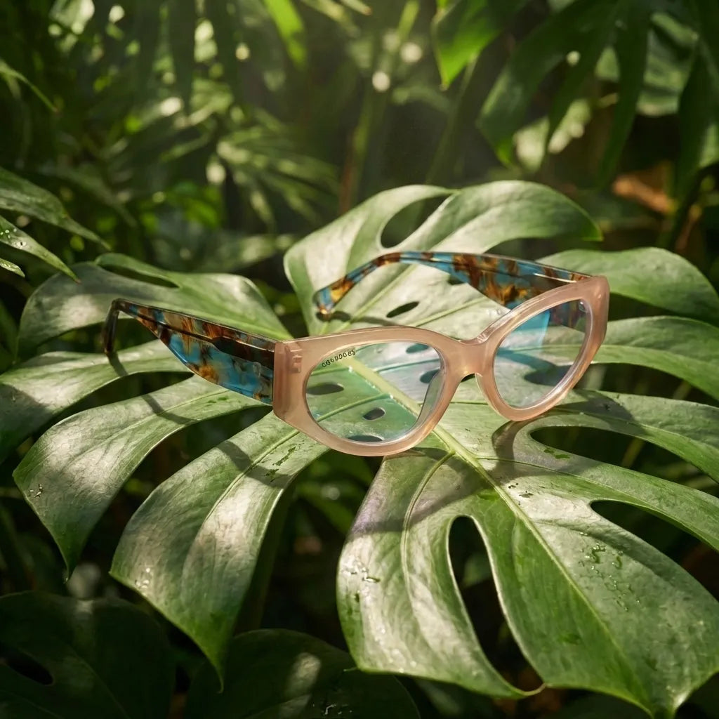 Lentes opticos Milan Peach composicion botanica natural sustentable antirreflex receta optica bio-acetato Bonoboss #editorial_botanico #color_peach