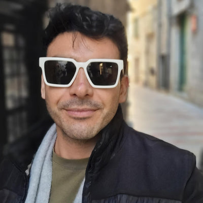 anteojos rectangulares para caras redondas grandes de hombre o mujer de color blanco polarizados