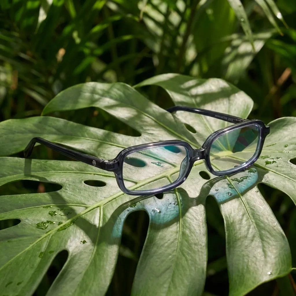 Lentes opticos Navarino Azul composicion botanica natural sustentable antirreflex receta optica bio-acetato Bonoboss #editorial_botanico #color_azul