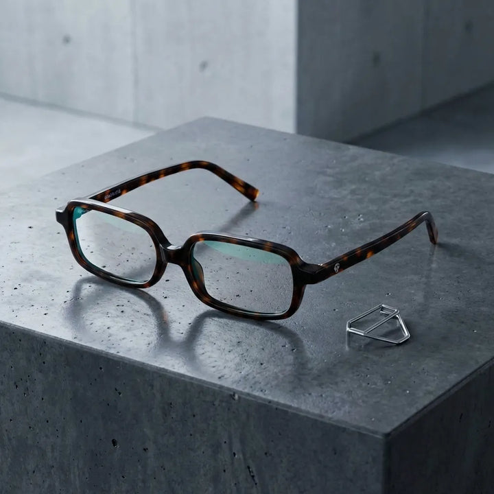 Lentes opticos Navarino Carey sobre concreto urbano minimalista antirreflex receta optica bio-acetato Bonoboss #editorial_concreto-urbano #color_carey