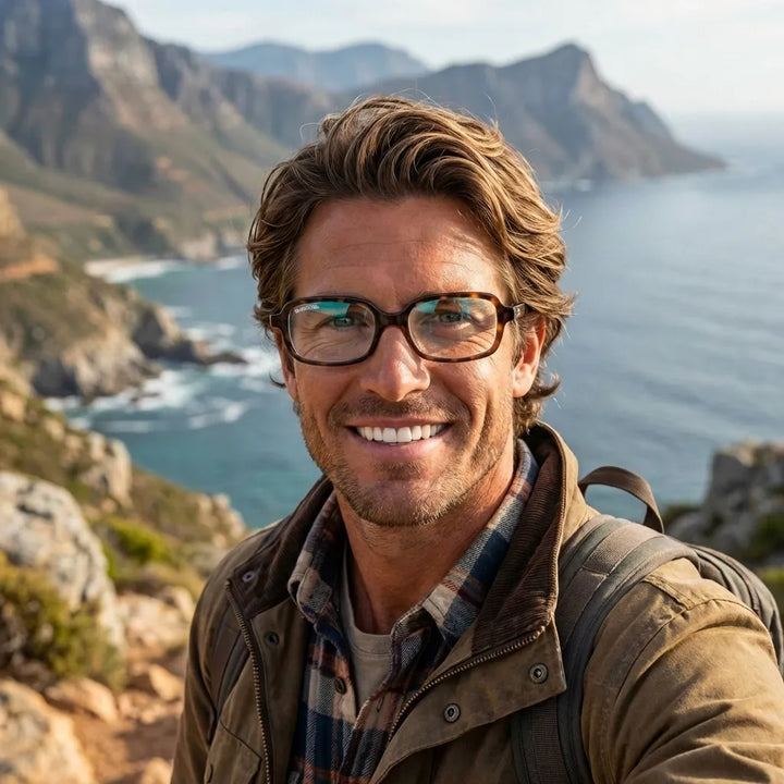 Lentes opticos Navarino Carey hombre aventura outdoor naturaleza antirreflex receta optica bio-acetato Bonoboss #editorial_hombre-aventura #color_carey