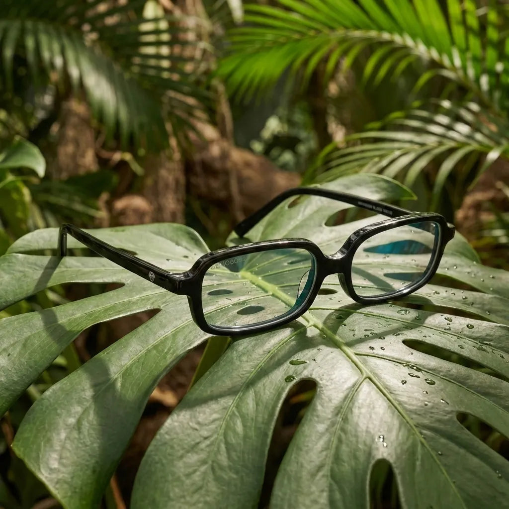 Lentes opticos Navarino Negro composicion botanica natural sustentable antirreflex receta optica bio-acetato Bonoboss #editorial_botanico #color_negro