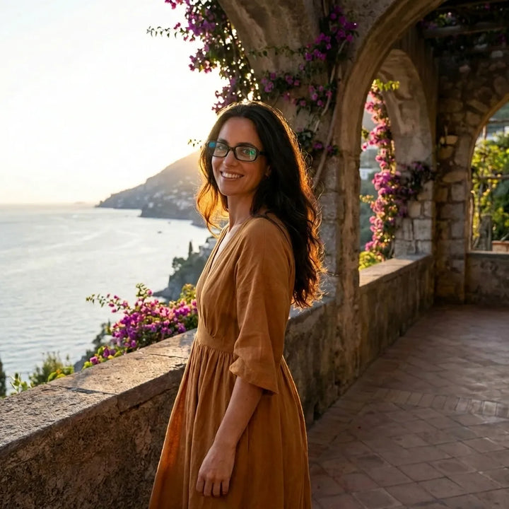 Lentes opticos Navarino Negro mujer golden hour atardecer elegancia antirreflex receta optica bio-acetato Bonoboss #editorial_mujer-golden-hour #color_negro
