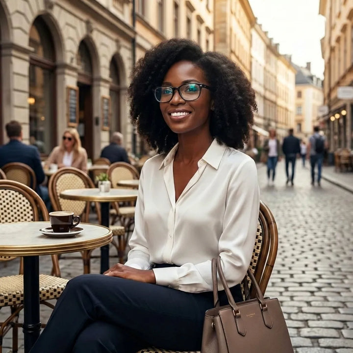 Lentes opticos Navarino Negro mujer urbana estilo profesional antirreflex receta optica bio-acetato Bonoboss #editorial_mujer-urbana #color_negro