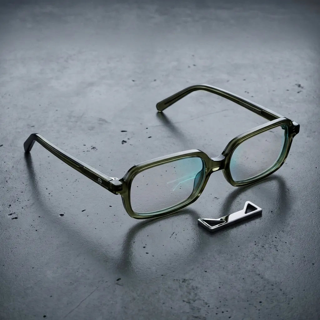 Lentes opticos Navarino Verde sobre concreto urbano minimalista antirreflex receta optica bio-acetato Bonoboss #editorial_concreto-urbano #color_verde