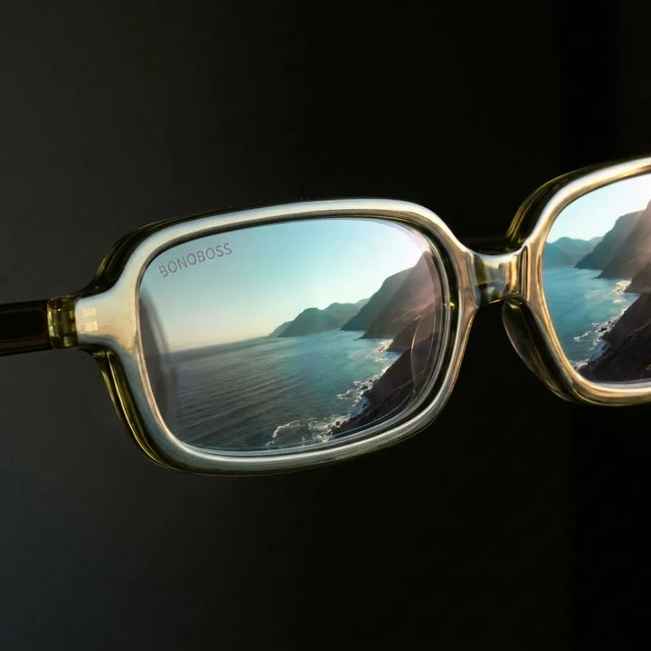 Lentes opticos Navarino Verde reflejo infinito paisaje costero antirreflex receta optica bio-acetato Bonoboss #editorial_reflejo-infinito #color_verde