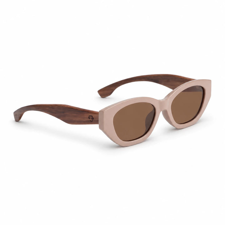 Lentes de sol Bonoboss Nomad Brown vista tres cuartos armazón plástico reciclado RPET #editorial_angulo45 #color_brown