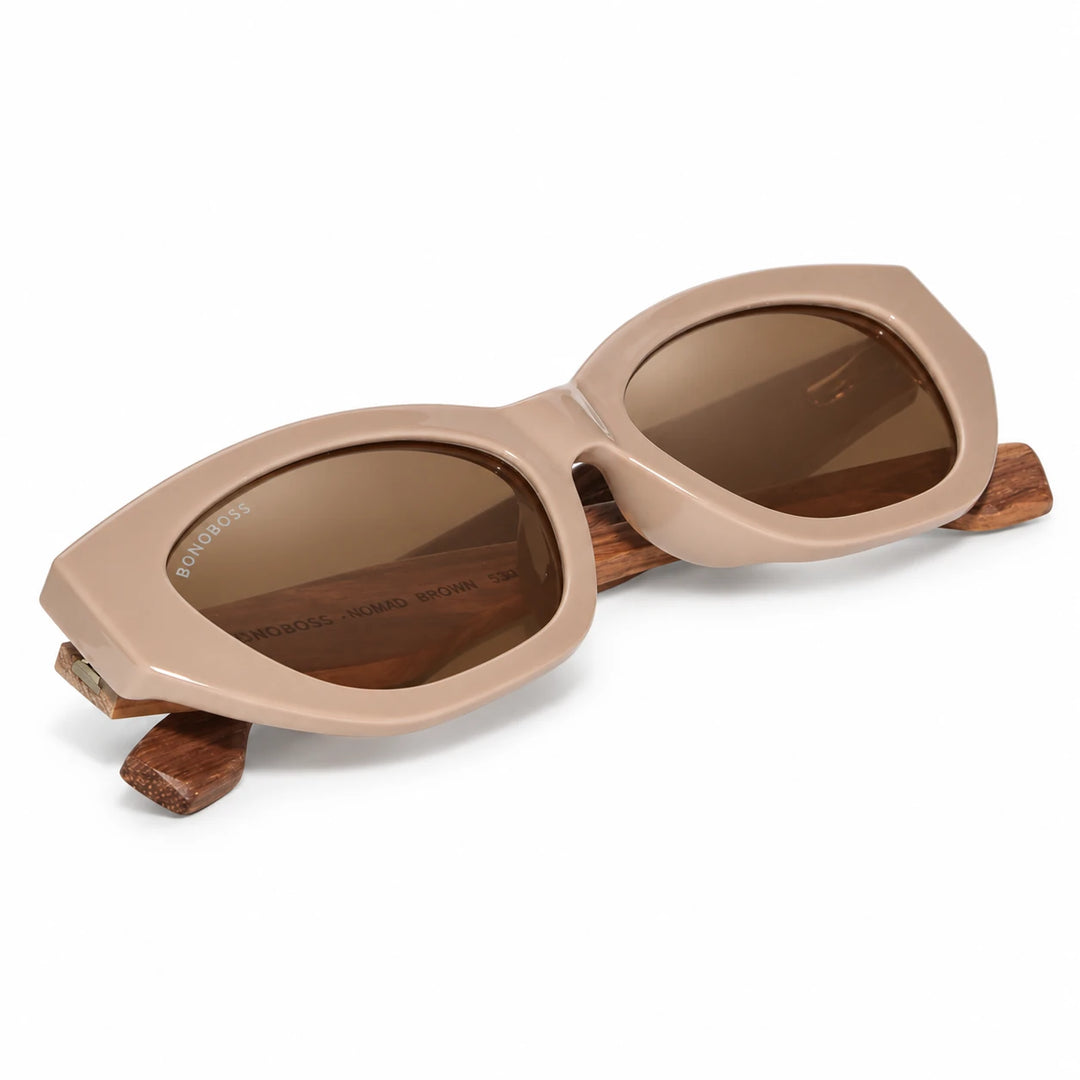 Lentes de sol Bonoboss Nomad Brown armazón plegado vista superior armazón plástico reciclado RPET #editorial_plegado #color_brown