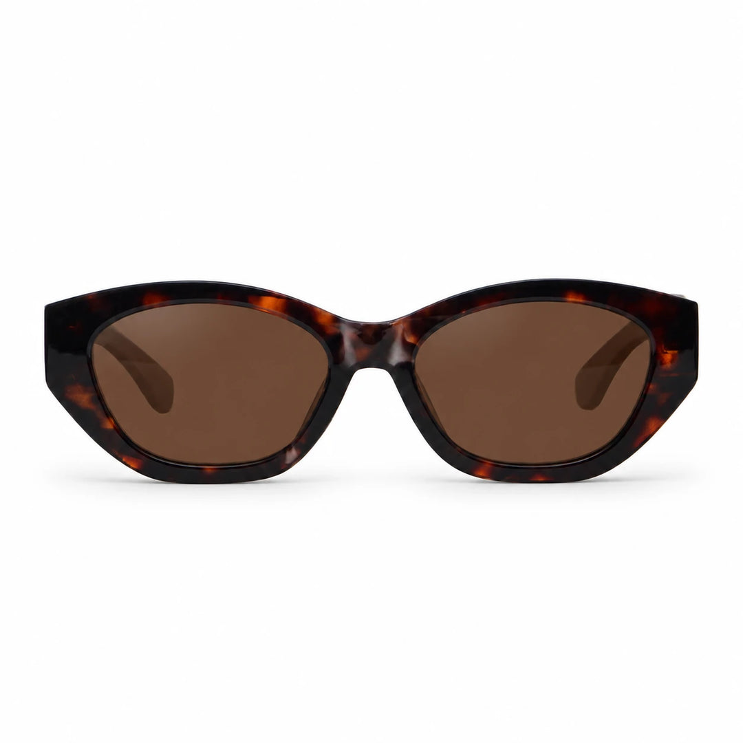 Lentes de sol Bonoboss Nomad Carey Brown vista frontal armazón plástico reciclado RPET #editorial_frontal #color_carey-brown
