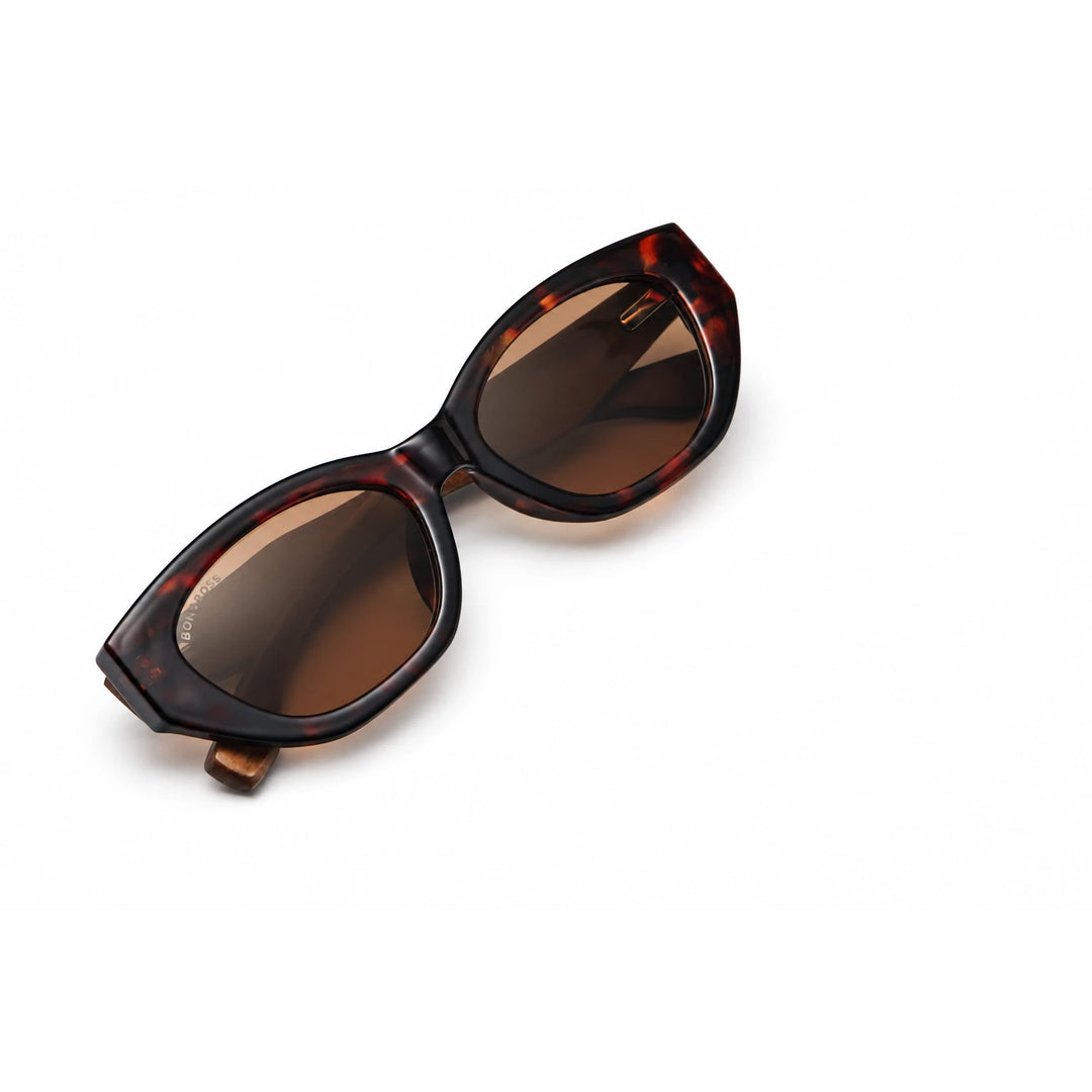 Lentes de sol Bonoboss Nomad Carey Brown armazón plegado vista superior armazón plástico reciclado RPET #editorial_plegado #color_carey-brown