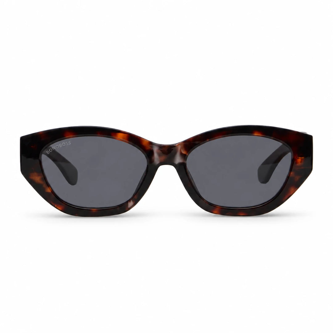 Lentes de sol Bonoboss Nomad Carey vista frontal armazón plástico reciclado RPET #editorial_frontal #color_carey