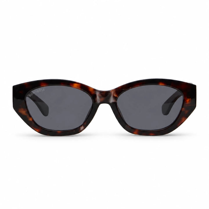 Lentes de sol Bonoboss Nomad Carey vista frontal armazón plástico reciclado RPET #editorial_frontal #color_carey