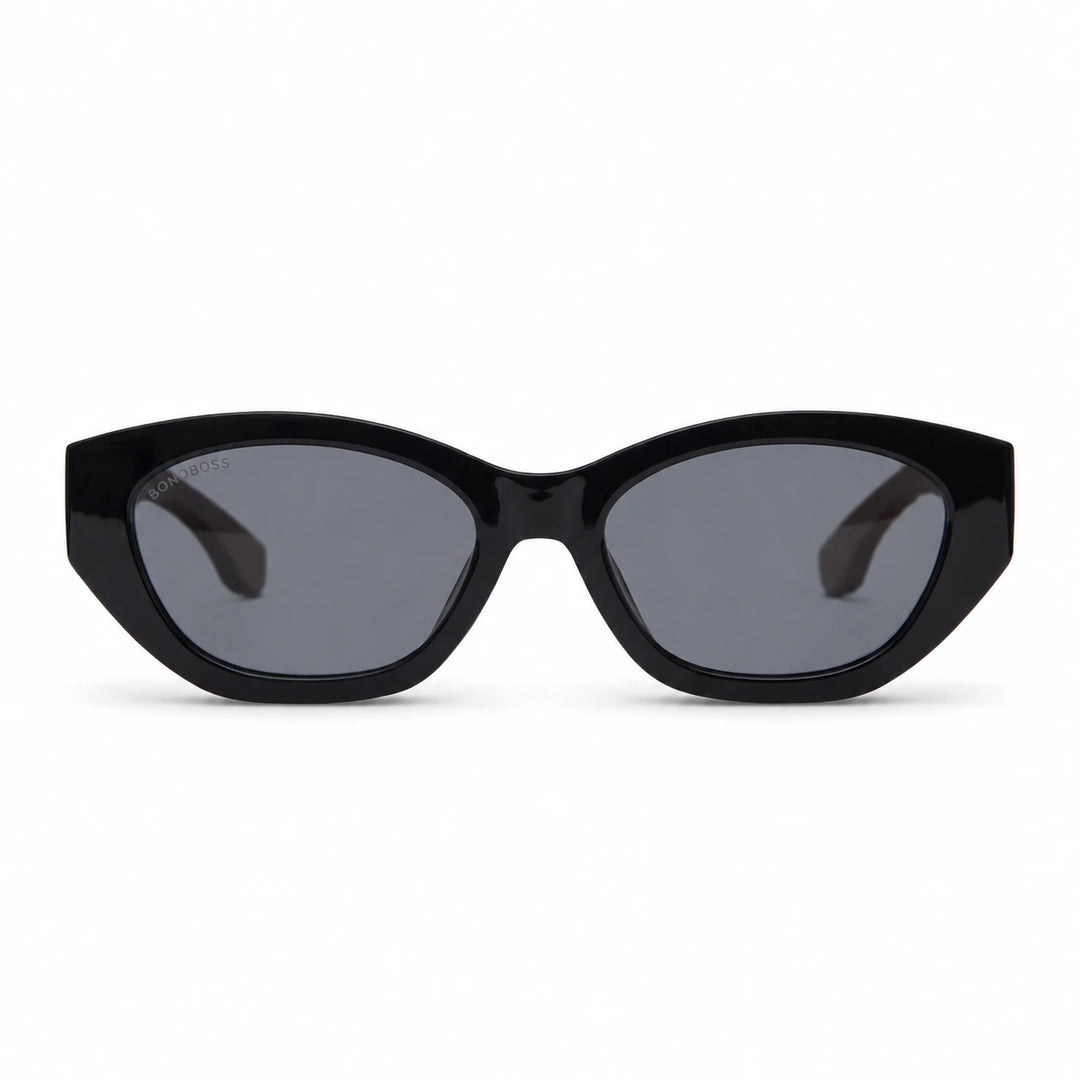 Lentes de sol Bonoboss Nomad Negro vista frontal armazón plástico reciclado RPET #editorial_frontal #color_negro