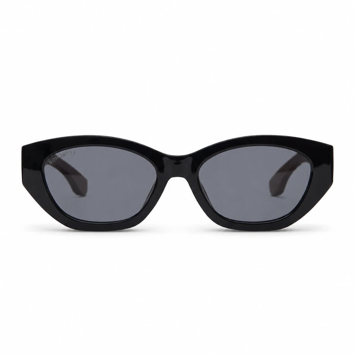 Lentes de sol Bonoboss Nomad Negro vista frontal armazón plástico reciclado RPET #editorial_frontal #color_negro