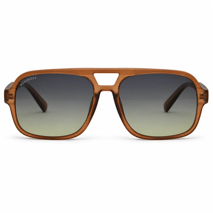 Lentes de sol Bonoboss Orson RPET Brown vista frontal plástico reciclado #editorial_frontal #color_brown