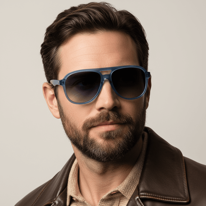 un hombre usando lentes aviador retro vintage xl grandes #color_azul