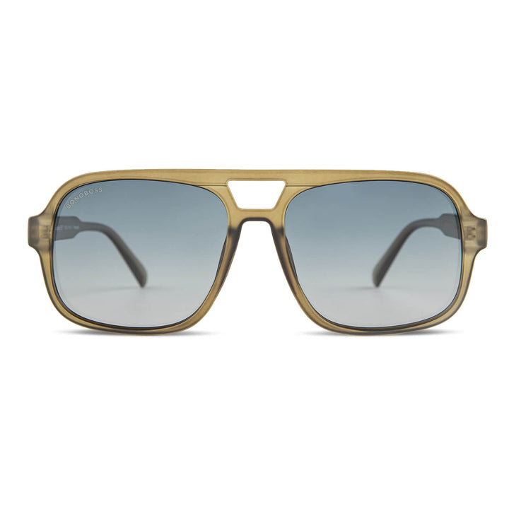 anteojos de sol polarizados redondos de botellas plásticas recicladas sustentable color verde. cristal color degrade azul #color_olive-blue