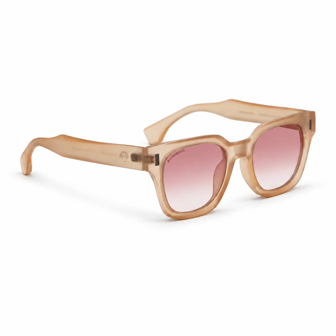 Lentes de sol Bonoboss Osorno RPET Pink vista tres cuartos plástico reciclado RPET #editorial_angulo45 #color_pink