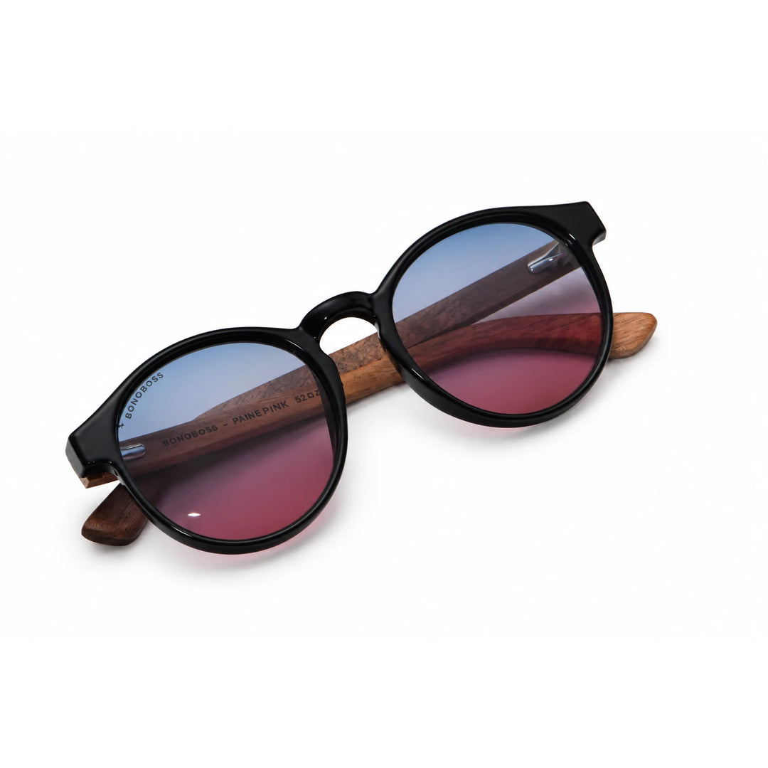 Lentes de sol Bonoboss Paine Pink armazón plegado vista superior armazón plástico reciclado RPET #editorial_plegado #color_pink