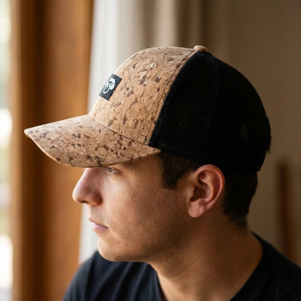 Gorro de corcho ecológico retrato perfil textura corcho Bonoboss