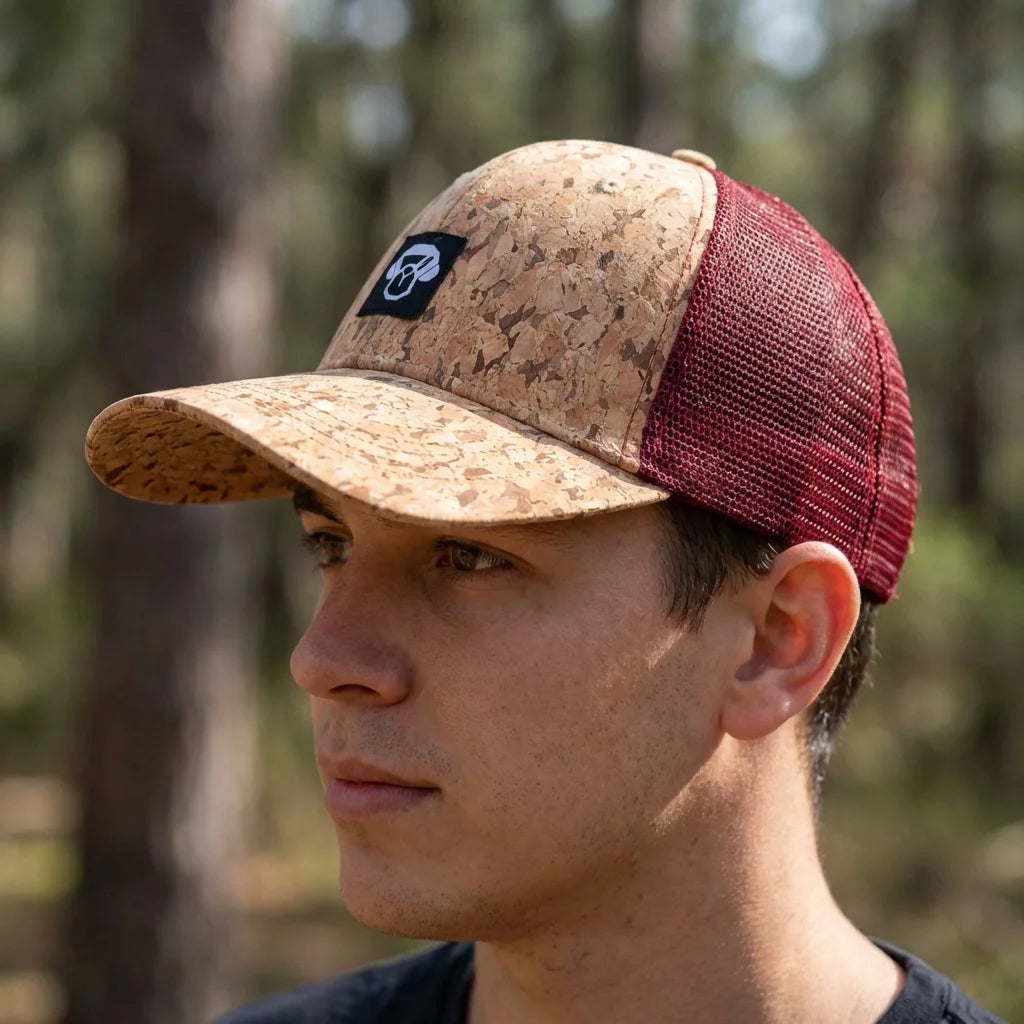 Gorro de corcho ecológico retrato perfil textura corcho Bonoboss