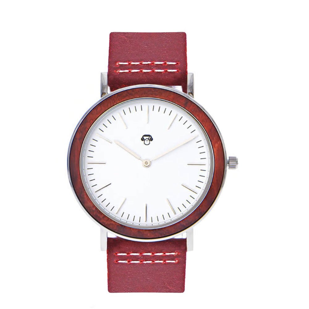 Toki Sándalo Rojo Plata Sport reloj vista frontal diseño universal