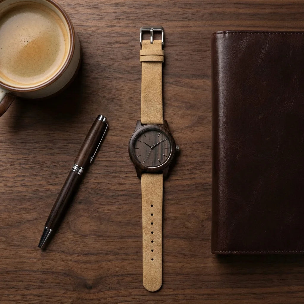 Correa de cuero para reloj flat lay ejecutivo masculino Bonoboss