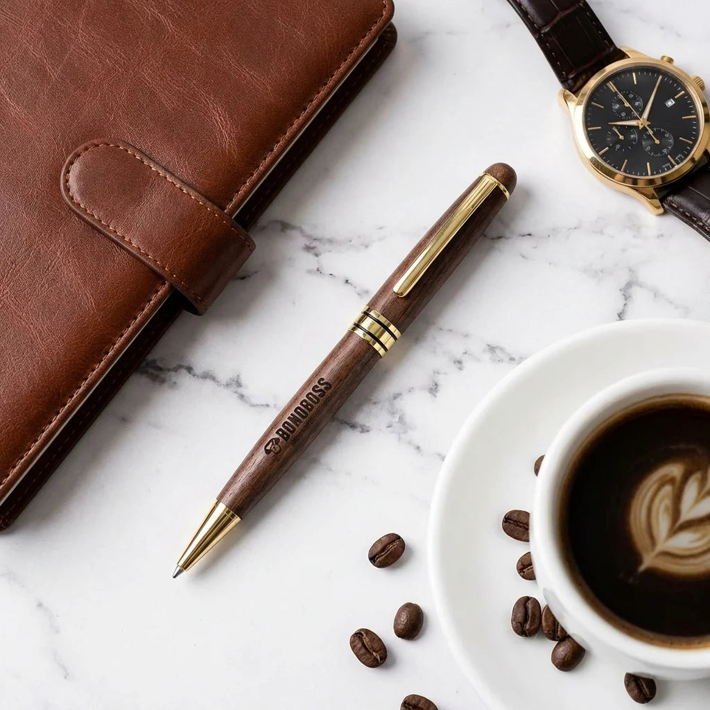 Lápiz de madera premium flat lay ejecutivo mármol Bonoboss