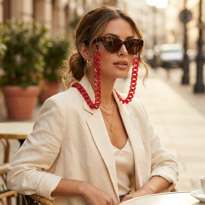 Cadena de acetato reciclado para lentes editorial moda fashion Bonoboss