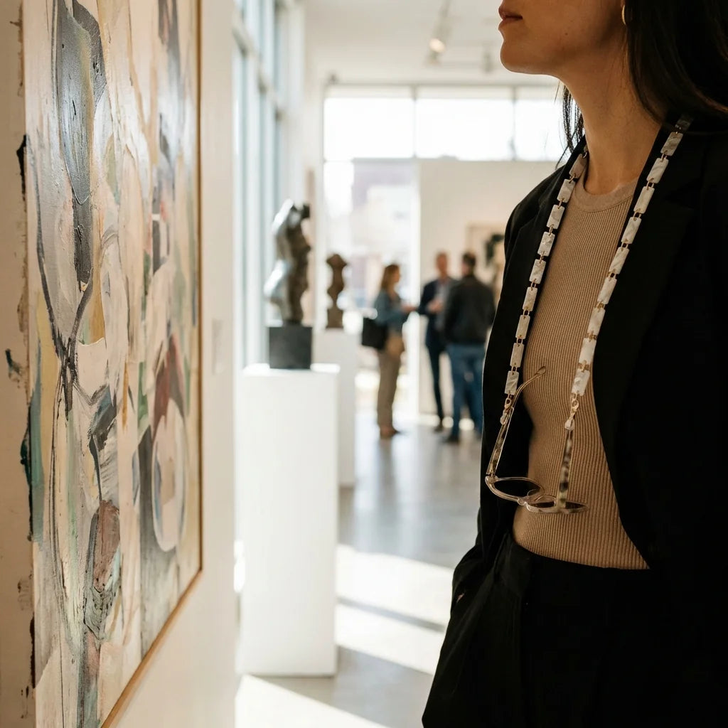 Cadena de acetato reciclado para lentes blanco en galería de arte sofisticado Bonoboss #color_blanco