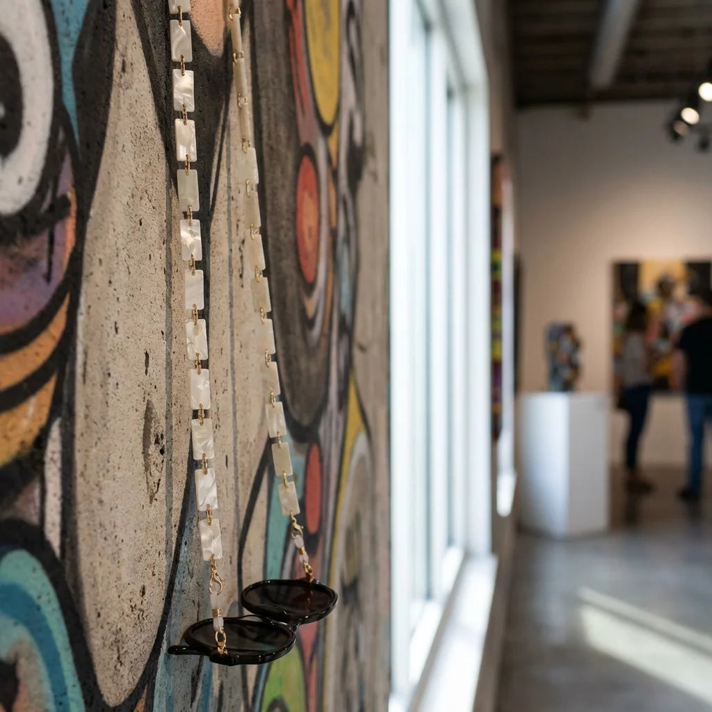 Cadena de acetato reciclado para lentes blanco fondo urbano artístico galería Bonoboss #color_blanco