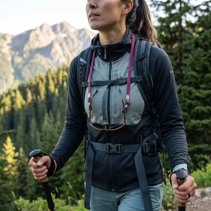 Correa para lentes reciclada burdeo hiking activo montaña Bonoboss #color_burdeo